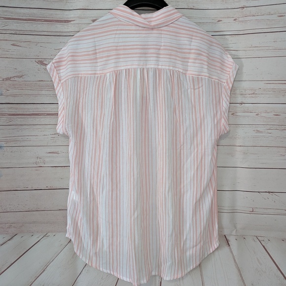 SALE Lucky Brand Coral Stripe Button Up Shirt - Picture 8 of 8